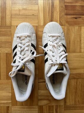 adidas White and Black Superstar Classic Low-Top Sneakers